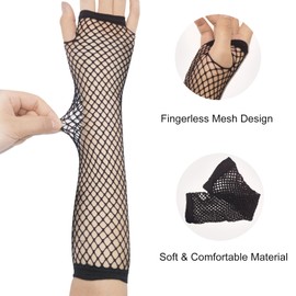 Fepdiu Women 80s Long Fishnet Fingerless Gloves Mesh Arm Sleeves One Size Fish Net Arm Sleeves EMO Gloves for Women in Theme Party Scene Accessories (black)