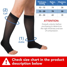3D Ortho Calf Compression Socks, 15-20 mmHg, Knee highs for men ,Medical Stockings with Open Toe, made with Elastane, Leg Compression, Perfect for Knee Support, Relieve Varicose Veins, A6530 (Black, S)