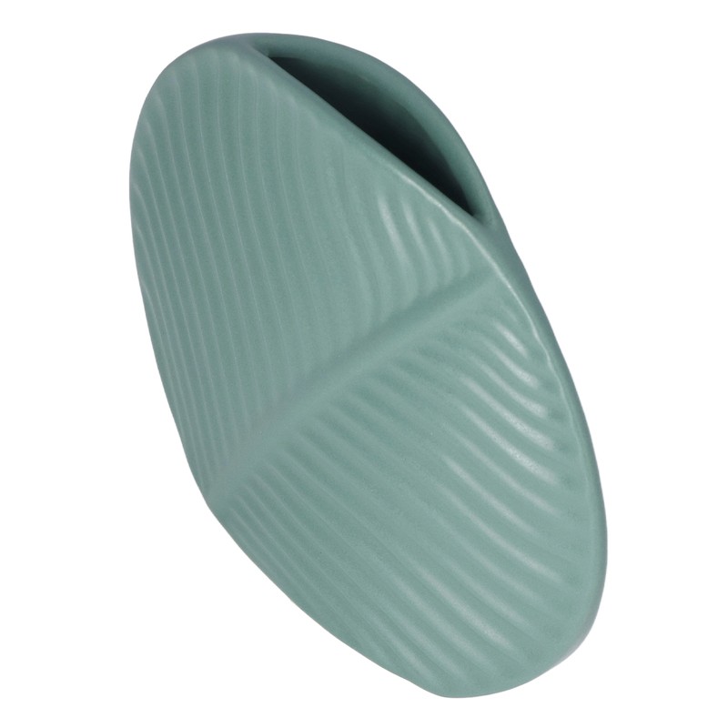 Leaves Pattern Ceramic Vase Nordic Style Dark Green Flat Leaf