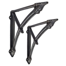 NACH Decorative Shelf Brackets, 2 Pack of 9.1 x 1.5 x 9.1 inch, Black Cast Iron Wall Shelf Brackets - Metal Brackets for Shelves - Half Round Support Arm Brackets