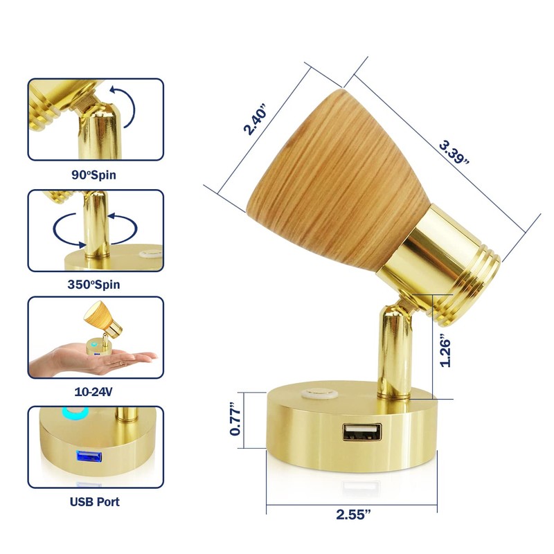 THALASSA RV 12 Volt Reading Lights with USB Port, Boat