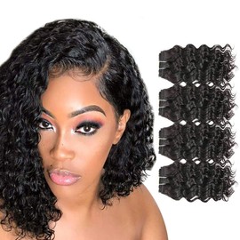 FASHION LINE Brazilian Body Wave/Water Wave/Deep Wave/Funmi/Human Hair Bundles Unprocessed Human Hair Natural Black(Deep Wave, 14" 4 Bundles)