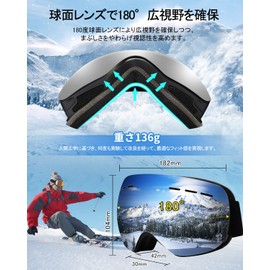 CHMKSTC Ski Goggles, Snow Goggles, Snowboard Goggles, Double Lens, Anti-Fog, 99% UV Protection, 3 Layer Spherical Lens, 180° Wide Field of View, Compatible with Glasses, Removable and Replaceable