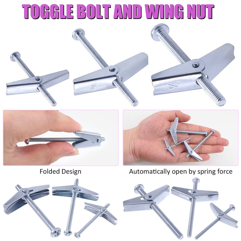Swpeet Toggle Bolt and Wing Nut Kit for Hanging Heavy