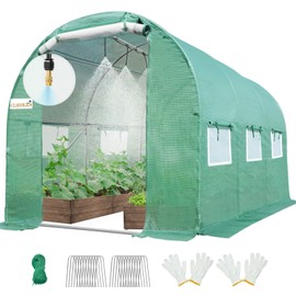KING BIRD Premium 10x6.6x6.6FT Greenhouse for Outdoors, Large Walk-in Heavy Duty Galvanized Steel Frame, Mesh Door Screen Window Tunnel Hoop Garden Plant Winter Hot House, with Watering Kits, Green