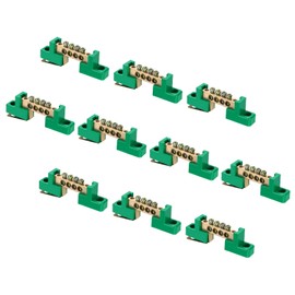 sourcing map 10 Pcs Ground Bus Bar Terminal Grounding Bar Brass 4 Positions Grounding Bars Block for Electric Box, Green