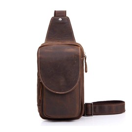 KOSSJAA Herren Brusttasche Retro, Sling Bag aus echtem Leder, Vintage Schultertasche für männer, Crossbody Bag Camping Wandern Radfahren Reisen (retro braun)