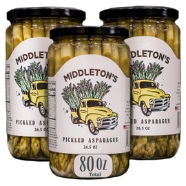 Middleton Farms Pickled Asparagus Variety Pack - Farm Direct Purple, Green & Spicy Asparagus Pickled in a Jar, Set of 3 - Made in USA, Farm to Table Freshness, 26.5 Ounces Each (Regular Green, 26.5 Fl Oz (Pack of 3))