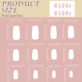 Pack of 24 French False Fingernails, Artificial Nails, Pink White, Square False Nails with 3D Flower & Bow, Medium Length Shiny Nail Tips, Press On Nails Set with Nail Glue, 3D Flower Fake Nails