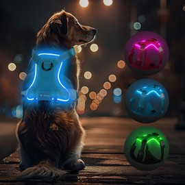 Feycig Light Up Dog Harness,Reflective Pet Harness Rechargeable,Led Dog Vest for Night Walking,Adjustable Safety Vest for Small Medium Large Dogs-No Pull,Blue,S