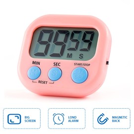 Digital Kitchen Timer Magnetic Backing Stand, Timers for Baking, Kitchen, Study, Exercise Training, Count up&Count down Clock Loud Alarm (PINK)