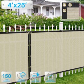 Patio Paradise 4' x 25' Tan Beige Privacy Screen Fence Commercial Outdoor Backyard Shade Windscreen Mesh Fabric with Brass Gromment 88% Blockage- 3 Years Warranty Customized