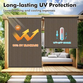 Artpuch Outdoor Roller Shade 7' W x 8' H, Mocha Exterior Cordless Patio Shades Roll Up Blinds with Spliced Pole Design, (2 Poles, One-Piece Fabric)