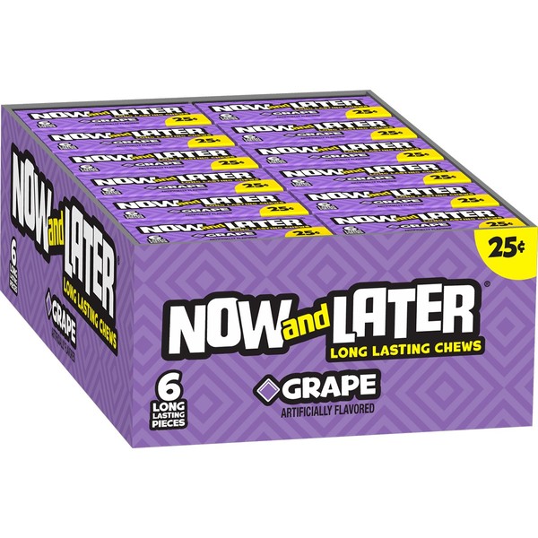 Now & Later Original Taffy Chews Candy, Grape, 6 count, 0.93 Ounce Bar, Pack of 24