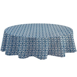 Newbridge Ikat Sand Dollar Print Flannel Backed Vinyl Tablecloth, Boho Chic Indoor Outdoor Vinyl Tablecloth with Flannel Backing, 70 Inch Zippered Umbrella Round, Teal