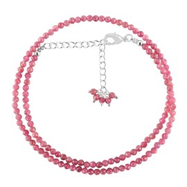 QNAVIC Natural Pink Tourmaline Gemstone Micro Round Beads Dainty Choker Necklace Jewelry for Women Healing Crystals October Birthstone Gift for Her Silver Plated Chain 18 inch