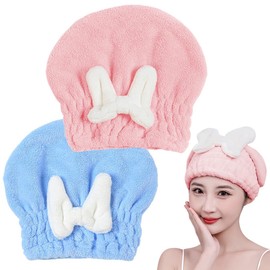 Hair Turban Towel, Pack of 2 Microfibre Towels, Hair Drying Towel, Super Absorbent, Quick Drying Towel, Long Hair, Quick-Drying Hair Towels, for Hair