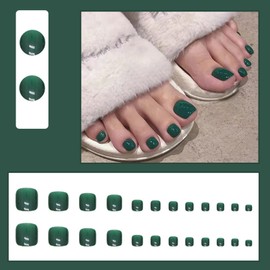 Fake Toenails - Jade Green Stick On Toenails - 24pcs Square False Toe Nails With Glue - Full Cover Glossy Gel Nails Press On - Lightweight & Comfortable Acrylic Toe Nail For Women Girls