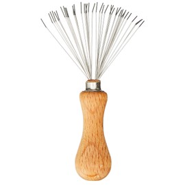 Cellar brush and comb cleaner with wooden handle for all brush sizes