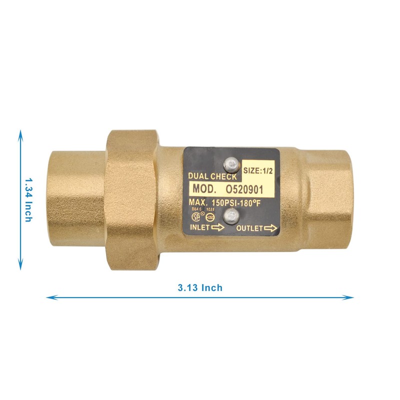 HYDRO MASTER Brass Dual Check Valve, 1/2" FNPT, Solid Brass,