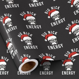 RUSPEPA Funny Christmas Wrapping Paper Roll for Women Men, Mini Roll, Big Nick Energy Cool Santa Claus Design, Black Gag Gift Wrap for Christmas Party, Holiday, Birthday, 17 Inches x 16.4 Feet