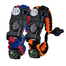 Paracord Survival Bracelet Kit for Men and Women, Survival Bracelet with Flint + Compass + Thermometer + Whistle + Paracord + LED Light + Multi Tool + Card Reader for Outdoor Activities