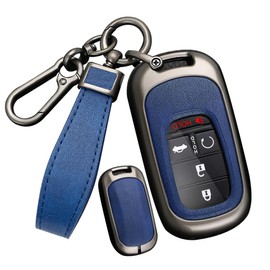 SANRILY PU Leather 3/4/5 Button Key Fob Cover Fit for Honda Civic 2022 2023 2024 Accord HR-V Pilot CR-V Keyless Key Case with Keychain Black-Blue