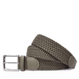 Glamexx24 Unisex Braided Belt, Elastic Fabric Stretch Belt for Men and Women, khaki