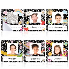 Fuyoooo 42pcs Composition Book Desk Name Tags Kids Photo Nameplates for Desk Student Name Plates for Classroom Kindergarten Labels Stickers with Photo Self Adhesive Colorful Classroom Decoration