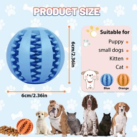 LUMOOM Pack of 2 Dog Toy Ball, Interactive Treat Dispenser, Intelligence Ball, Robust Dog Ball, Diameter 6 cm, Natural Rubber Puppy Toy, Rubber Ball for Puppies (Blue + Orange)