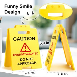 Funny Mini Caution Overstimulated Do Not Approach Desk Sign – Yellow Office Desk Decor Gifts for Coworker HR Mental Health Therapist Manager Bosses Day Christmas White Elephant Gift Cubicle Decor Sign