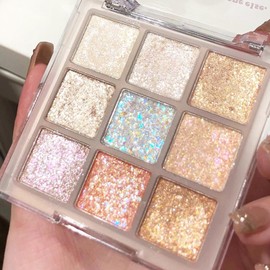 Glitter Eyeshadow Palette, Shimmer Eye Shadow Pallets for Women, Red Gold Silver Pink White Colourful Rainbow Sparkly Eye Glitter Palette, Highly Pigmented Eye Make-Up Gift for Women Girls