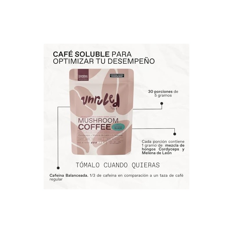 UNRULED - Mushroom Coffee Cafe con Hongos Adaptógenos Sabor Black