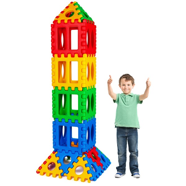 Costzon 32 Pieces Jumbo Building Blocks for Kids, Big Waffle Block Set, Preschool Educational Creativity Sensory Toy, Interconnecting Stacking Building Toy Set for Boys & Girls