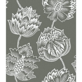 RoomMates RMK11910WP Gray and White Batik Jacobean Peel and Stick Wallpaper