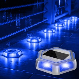 CREPOW Solar Dock Lights Driveway Deck Lights - 12 Packs Waterproof Outdoor LED Aluminum Dock Lighting Warning Step Light for Driveway Sidewalk Garden Pathway Yard (Blue)