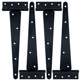 HLMOptimo Heavy Duty T Hinge Tee T Strap Shed Gate Barn Fence Door Hinge Wrought Rustproof All Size Black (4 pcs, 12 inch)