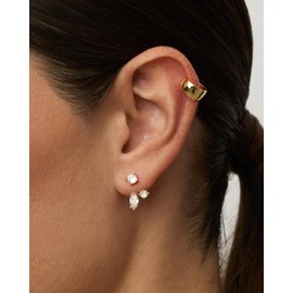 PAVOI 18K Yellow Gold Plated Sterling Silver Posts Cubic Zirconia Ear Jacket Statement Earrings for Women | Marquise CZ Front & Back Stud Earring Jackets