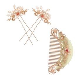 BIUDECO 3pcs Chinese Style Hairpins Acetate Comb Set for Hanfu Weddings Vintage Hair Chopsticks Hold and Intricate Carvings for Traditional Festivals and Retro Events