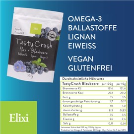 Elixi TastyCrush Ground Flax Seeds with Flavour 300 g - Flaxseed Powder, Flaxseed Powder with Omega 3, Gluten Free (Blueberries)
