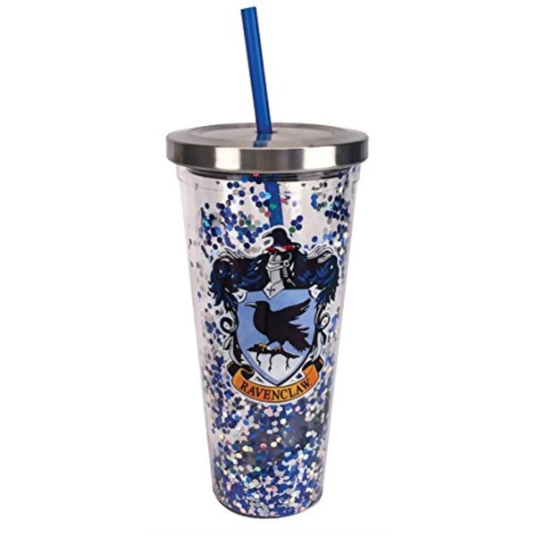 Spoontiques - Harry Potter Tumbler - Ravenclaw Glitter Cup with Straw - 20 oz - Acrylic - Blue 1 Count (Pack of 1)