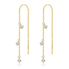 ASH'S CHOICE Earrings 925 Silver Hanging for Women, Hypoallergenic 14K Gold-Plated Threader Earrings, Long Tassels Drop Dangle Earrings, Hanging Tassels, Shiny Cubic Zirconia, Water Drop Earrings