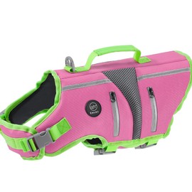 EMUST Dog Life Jacket, Lightweight Reinforced Dog Swim Vest for Small Medium Large Dogs with Pockets, Reflective Pet Float Coat Lifesaver for Boating Swimming Pool, Pink, M
