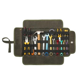 Waxed Canvas Tool Rollers with Canvas Strap Closure, Tool Bag with Elastic Strap, 1 Pocket with Zipper Pockets (Army Green)