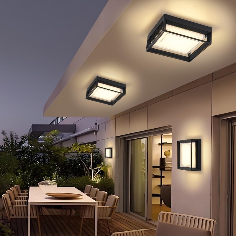 CHENS01 Square Flush Mount Outdoor LED Ceiling Light Fixture, 120V