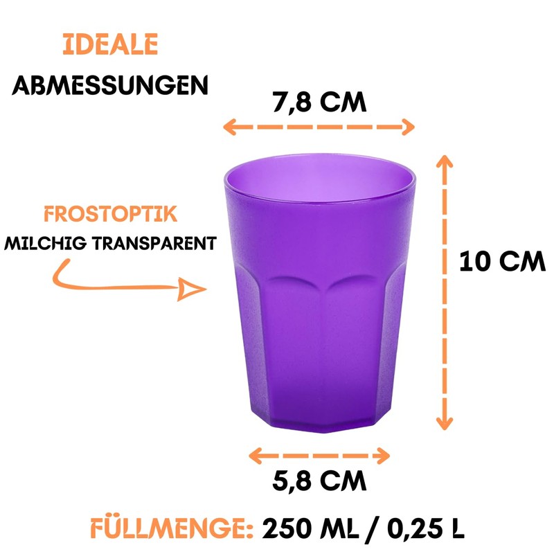 Engelland - 10 x Purple Frosted Plastic Cups 250ml with