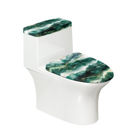 Hzeswody Marble Toilet Lid Cover,Toilet Tank Cover Pack Of 2，Toilet Seat Covers for Bathroom，Toilet Cover & Tank Covers Replacement with Stretch Edges Fits for Round Toilet - Dark Green