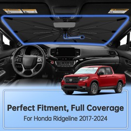 Windshield Sun Shade Umbrella for Honda Ridgeline 2017-2024, Foldable Sunshade for Car Front Window, 360 Rotation Automotive Interior UV Protection for Outdoor Parking, Keep Car Cool