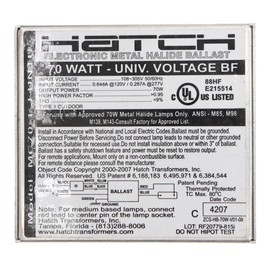 Hatch MC70-1-J-UNNU Electronic MH Metal Halide Ballast, M98, 70W, 120/277V