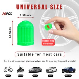 Ziciner 20 PCS Tire Valve Stem Caps, Plastic Car Tyre Valve Cap with O Rubber Seal, Dustproof Airtight Seal Wheel Stem Covers, Universal Accessories for Cars, SUVs, Bicycles,Trucks (Green)